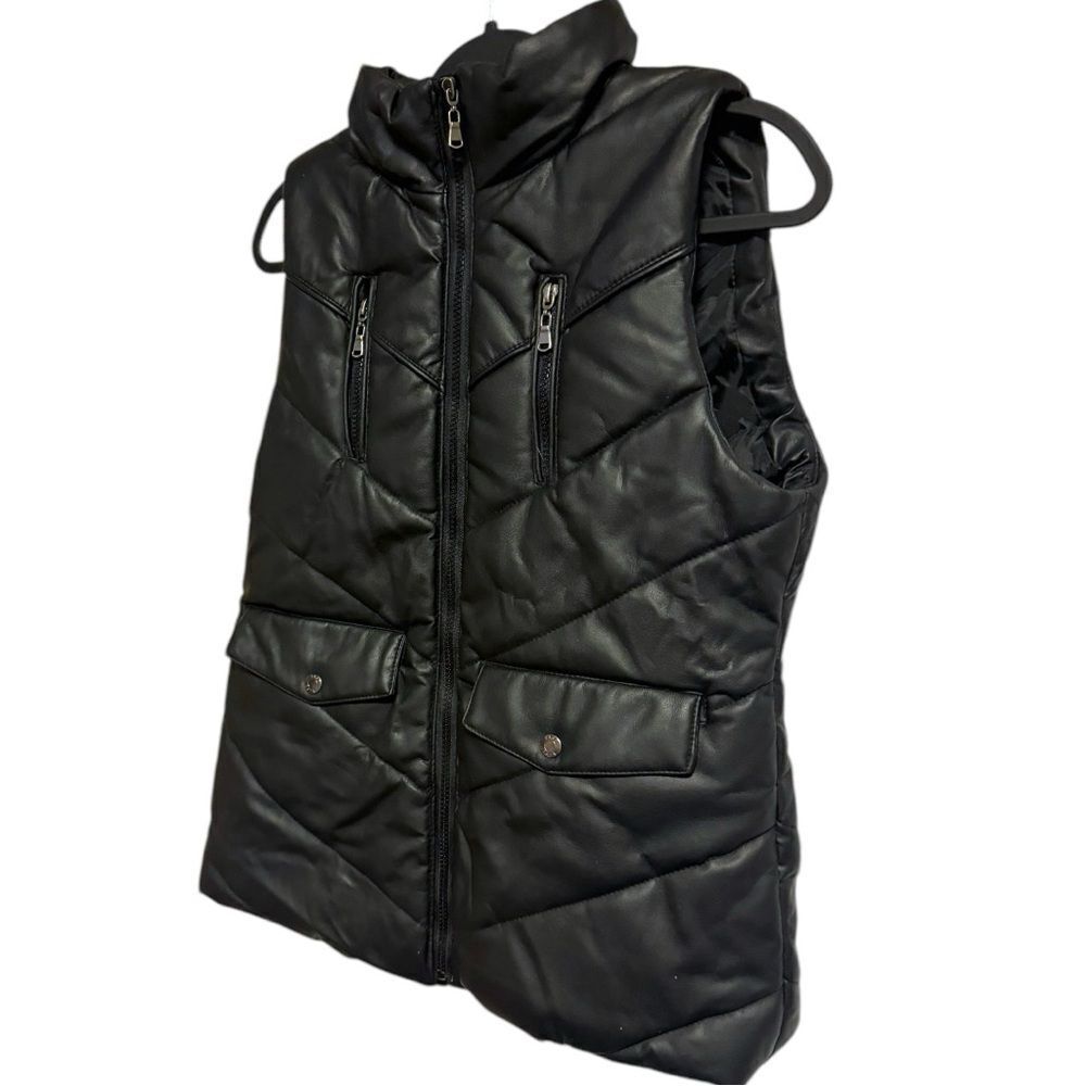 Yaso Black Faux Leather Puffer Vest Size Large - Picture 14 of 15